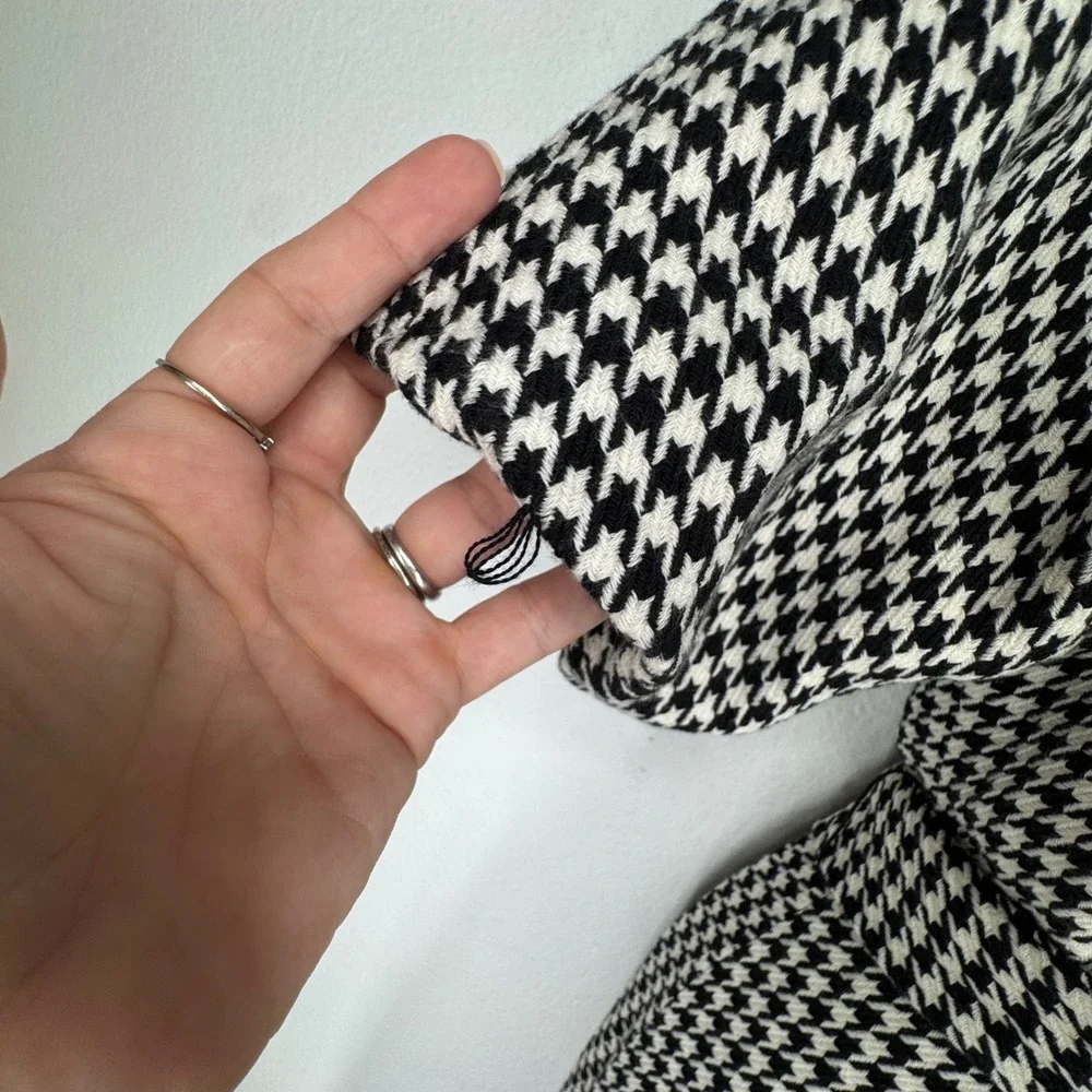 Zara Houndstooth Flutter Sleeve Midi Dress Tie‎ Small Retro Pin Up French Girl